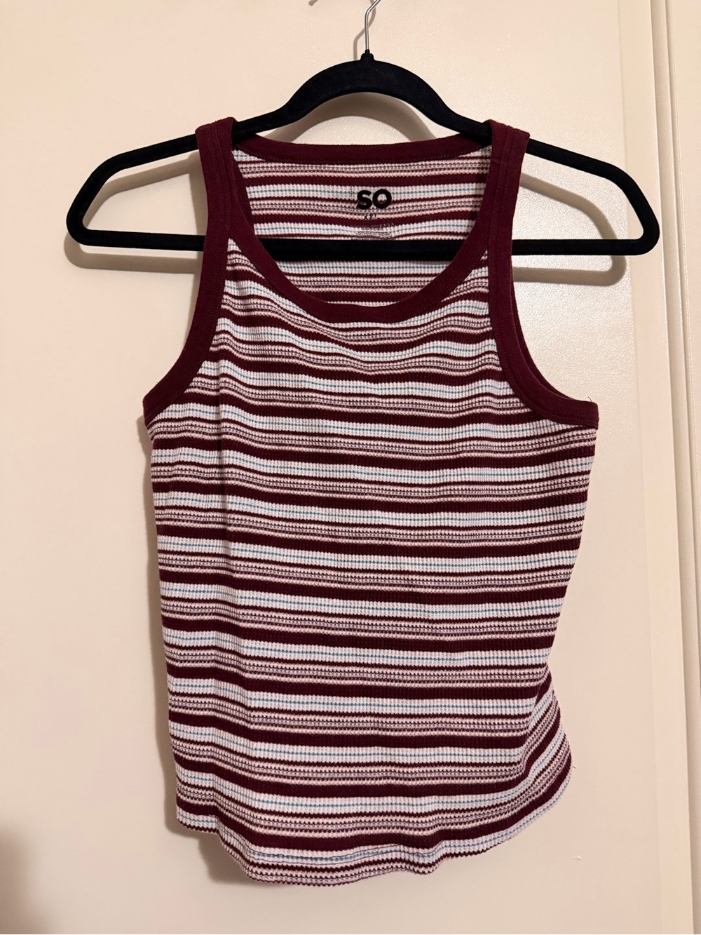 SO Burgundy and White Striped Ribbed Tank Top